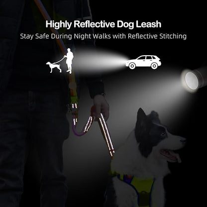 EVERKING 6-in-1 Hands-Free Dog Leash, Adjustable Elastic Reflective Nylon, Dual-Handle Shock Absorbing, 6 Feet, for Small to Large Dogs 30-150lbs (Golden Olive)