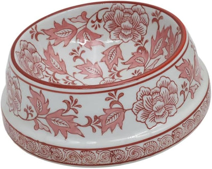 Aimusego Pink & White Ceramic Dog Bowl,Gifts for Pet Owners,Chinoiserie Floral Heavy Duty Non-Slip Dog Food Water Bowls, Ceramic Dish for Medium and Small Dogs and Cats, Puppy 9inch