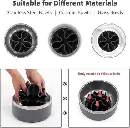 Jaoul Slow Feeder Dog Bowls Insert, Puzzle Slow Feeder Insert with 21 Octopus Suction Cups for Small Breed Dog Food Bowls (4 inch, Black)