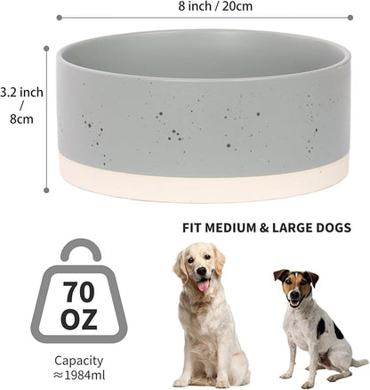 Oslo Ceramic Dog Bowl - 8'' Dog Food Water Bowl for Medium and Large Dogs, Heavy Duty Non-Slip Dog Dish, Modern Scandi-Style Stoneware Pet Feeder Bowl, Dishwasher Safe (70Oz, Grey)