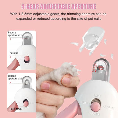 Cat Nail Clipper with Adjustable Aperture, Small Dog Nail Trimmer with 4 Gears & Nail File, Safe Pet Claw Clipper Grooming Tool to Avoid Over Cutting, Professional Pet Nail Cutter for Beginners (Pink)