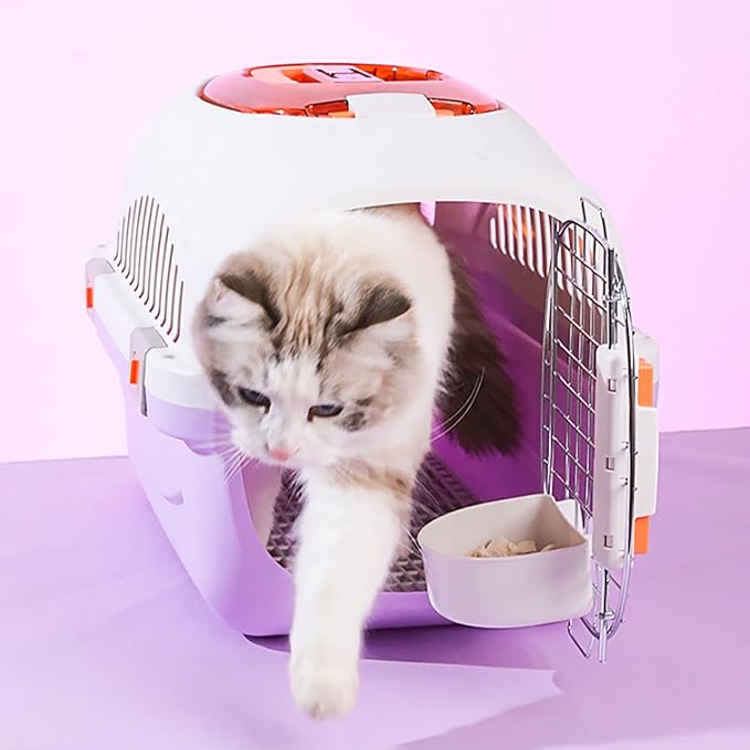 Detachable Pet Carrier for Small Animal, 2025 New Ventilated Plastic Dog Crates, Portable Hard-Sided Dog Crate with Handle for Puppies ＆ Cat Traveling, Hiking, Camping (Purple)