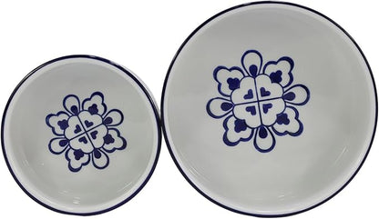Ceramic Large Dog Bowls, Non Slip Heavy Porcelain Breed Dog Food and Water Bowl,8" Pet Feeding Bowl for Medium, and Big Dogs,Vintage Blue & White -7 Cups