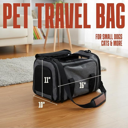 Soft Sided Pet Carrier for Small Dogs & Cats (Up to 9 lbs) – Airline Approved Underseat Travel Bag with Breathable Mesh, Luggage Strap & Washable Mat – Compact & Lightweight, Grey
