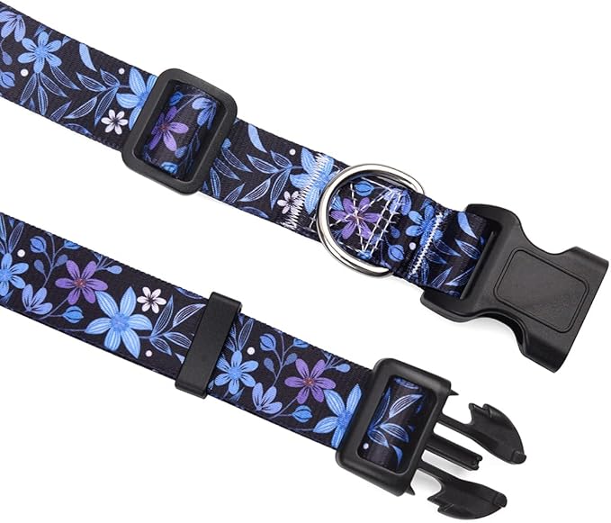 Dog Collar with Bohemia Floral Tribal Geometric Patterns - Soft Ethnic Style Collar Adjustable for Small Medium Large Dogs(Floral Blue,S)