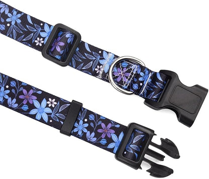 Dog Collar with Bohemia Floral Tribal Geometric Patterns - Soft Ethnic Style Collar Adjustable for Small Medium Large Dogs(Floral Blue,S)