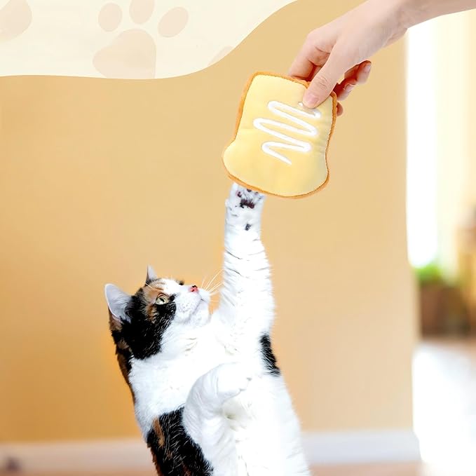 Distaratie Cat Toys 6 Pack Bread Catnip Toys Soft and Durable Chew Bite Resistant Toys for Teeth Cleaning Boredom Relief Interactive Soft Chew Kicker Cat Toys for Indoor Cats
