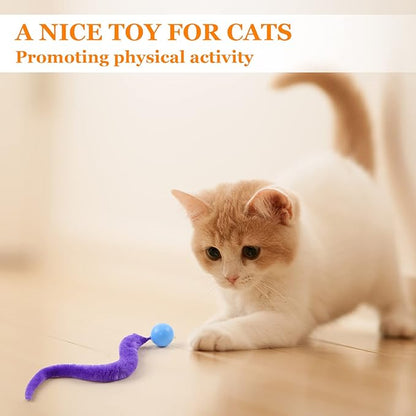 SHENGSEN Bouncy Ball with Tail Cat Toys-5 Packs,Magic Worm with Ball Toy for Cats,Fuzzy Worm Bouncy Balls Cat Toy
