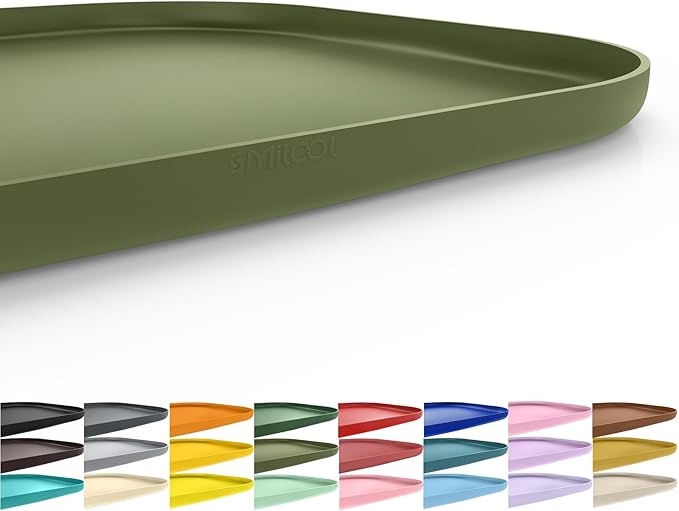 Silicone Pet Feeding Mat with Raised Edge for Food and Water, Dog Bowl Mats, Cat Bowls Placemat with High Lip for Floor Waterproof, Rubber Tray for Cats and Dogs 19 x 12 x0.7 Light Olive Green
