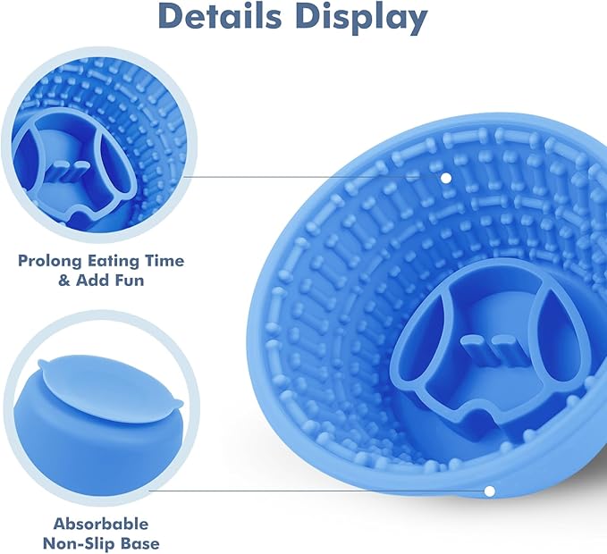 Large Silicone Slow Feeder Dog Bowls, Non-Slip Dog Slow Feeder Lick Bowl for Medium Large Breed, Enrichment Toys for Distraction, Anxiety Relief & Enrichment (Blue, 4.2 Cup)