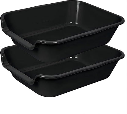 2 Pack of Extra Large Cat Litter Box (ABS Material), Low Entry Senior Litter Pen for Geriatric Kitty Big Cats, Jumbo Pet Safe Litter Boxes Tray for Indoor Pets Potty (Black, 20"L x 15.5"W)