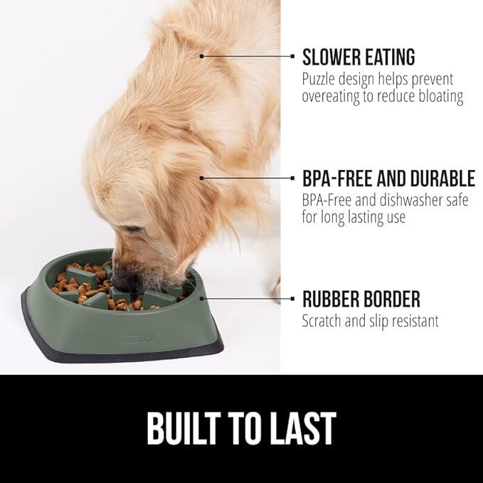 GORILLA GRIP Patented BPA Free Slow Feeder Dog Bowls, Interactive Puzzle Toy for Dogs and Cats Food Training Enrichment, Keeps Pets Busy and Prevents Puppy Overeating, All Breeds, 2 Cup, Sage Green