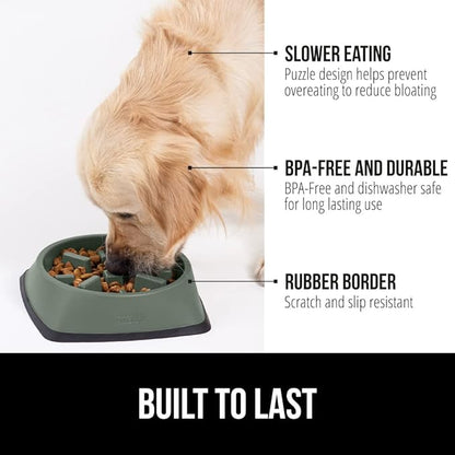 GORILLA GRIP Patented BPA Free Slow Feeder Dog Bowls, Interactive Puzzle Toy for Dogs and Cats Food Training Enrichment, Keeps Pets Busy and Prevents Puppy Overeating, All Breeds, 2 Cup, Sage Green