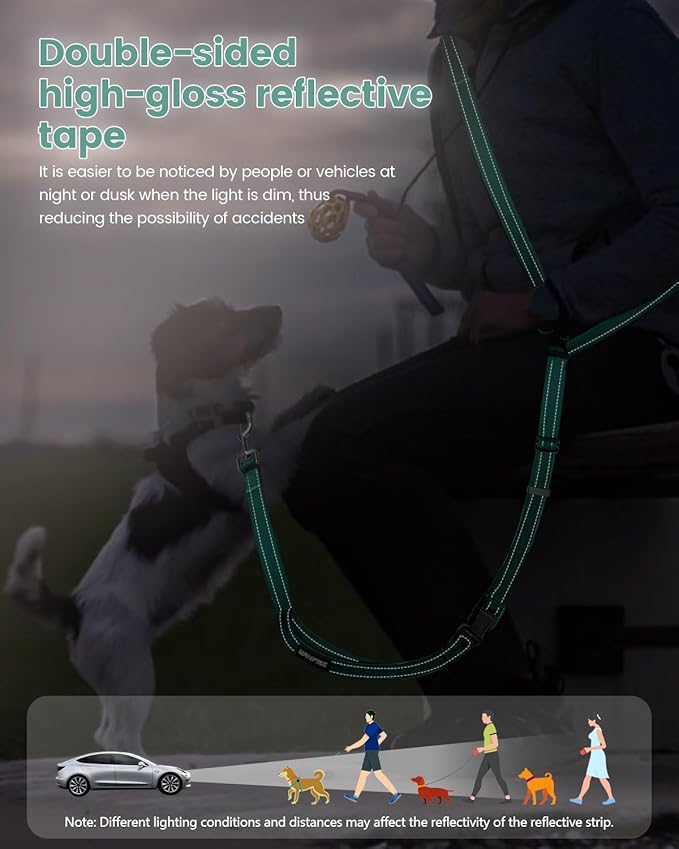 Hands Free Dog Leash, 2-in-1 Detachable Pet Seatbelt,5.9-9.2 ft Crossbody Dog Leash with Double-Sided Reflective for Walking, Hiking, Travel etc.(Orange)