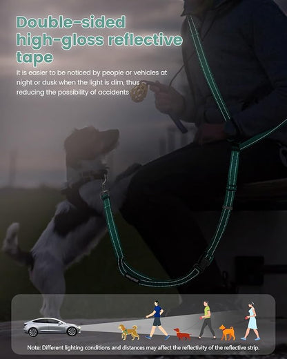 Hands Free Dog Leash, 2-in-1 Detachable Pet Seatbelt,5.9-9.2 ft Crossbody Dog Leash with Double-Sided Reflective for Walking, Hiking, Travel etc.(Orange)