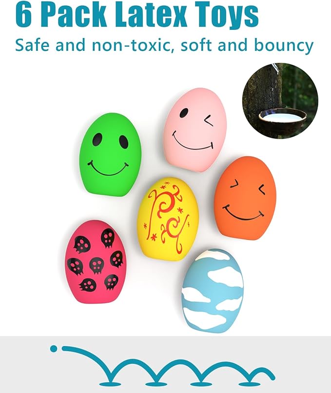Dog Toys, Squeaky Latex Rubber Bouncy Balls, Squeaky Egg Dog Toys Balls, 6 Pack Interactive Squeak Dog Toy Set for Small Medium Pets Puppies Dogs (6 Pack, Small)