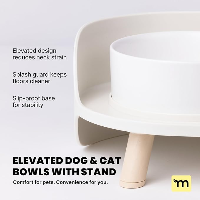 MalsiPree Elevated Dog Bowls - Puppy Adoption Gifts & Cute Puppy Accessories - 45° Tilt Feeding Station with Ceramic Dishes - Food and Bowls Set - Dog Birthday Gifts for Small Pets - Sand Beige