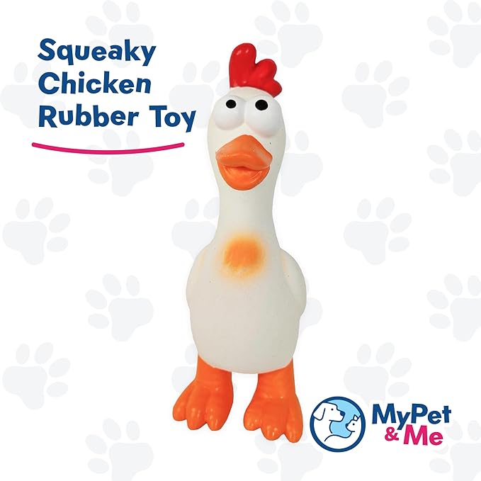 My Pet & Me - Squeaky Dog Toys for Light to Moderate Chewers - Fun Latex Toys for Puppies, Teething, and Gentle Play - Interactive Fetch and Chew Toy with Squeaker (White Chicken, 7.8 Inch)