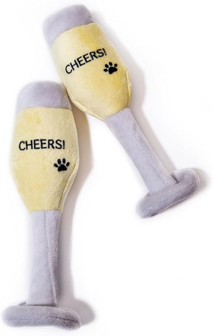 Glow Pups Plush Champagne Dog Toy with Squeaker, Fun Alcohol Parody, Soft Cotton, Machine Washable, Interactive Playtime Dogs - Multicolor (2 Pack of Champagne Glasses)
