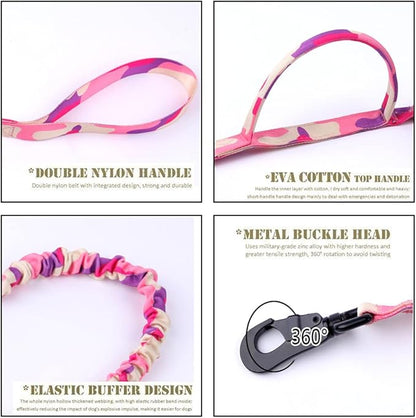 Xqpetlihai Tactical Dog Collar and Leash Set Adjustable Military Nylon Dog Collar with Control Handle and Heavy Duty Metal Buckle for Large Dogs （Pink Camo XL