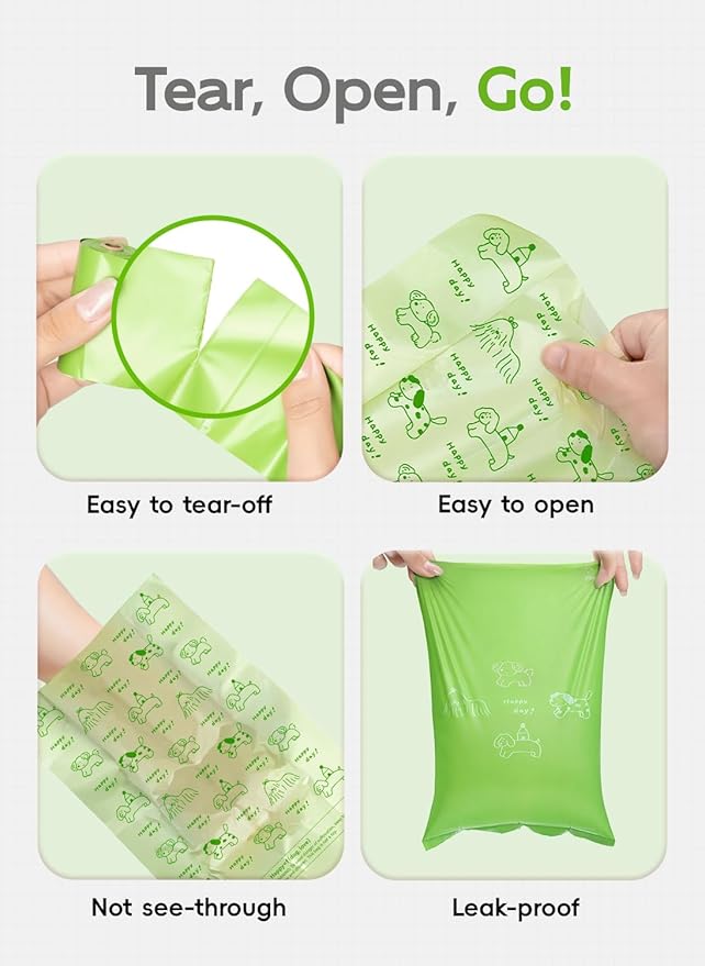 Dog Poop Bags Rolls, 128 Count (8 Refills) - 60% Recycled Plastic Unscented - Leak Proof, Extra Thick Waste Bag with Easy-Peel Sticker (Green)