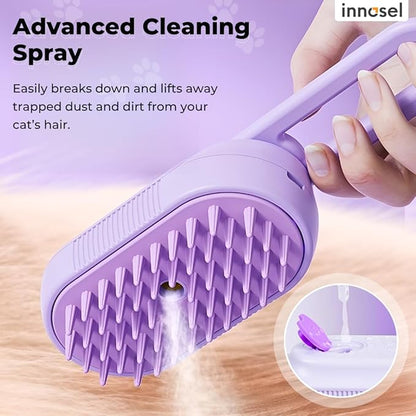 Cat Steam Brush for Shedding, 4-in-1 Rechargeable Pet Grooming Brush for Cats & Dogs, Anti-Static, Massage, Cleaning & Combing with Gentle Steam, Removes Loose Hair & Tangles (Purple)