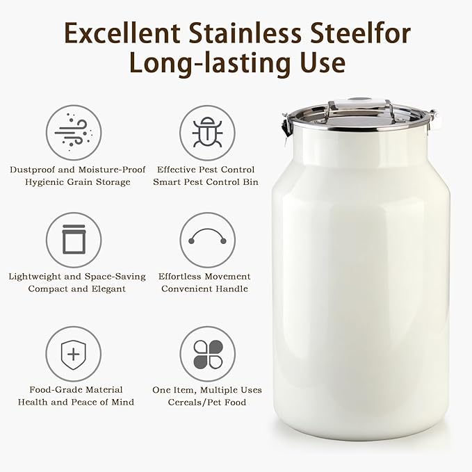 Dog-Cat Food Storage Container 40 lb/38 Qt, Large Stainless Steel Pet Food Bin with Airtight Lid & Scoop Included, Durable 304 Metal Storage for Dogs & Cats