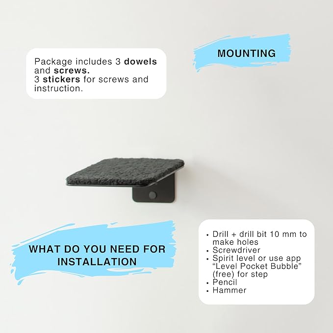 Cat Shelf for Wall Furniture Cat Step Black
