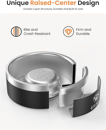 Slow Feeder Dog Bowls Stainless Steel, Food-Grade 304 Dog Slow Feeder Bowl 3.5 Cups Capacity, Heavy Duty Double-Layer with Non-Slip Base, Pet Puzzle Bowl for Medium & Large Dogs (Black)