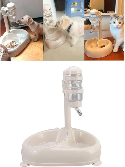 Standing Pet Water Dispenser, Automatic Pet Drinking Feeder, Automatic Cat Dog Waterer with Food Bowl, Height Adjustment, Portable and Detachable, Non Slip Base