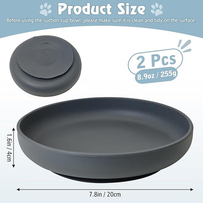 BNOSDM Silicone Dog Bowl Non-Slip Cat Food Plate 2 Pcs Flat Dog Bowls with Suction Cup Shallow Puppy Food and Water Dish for Small and Medium Pets (Steel Gray)