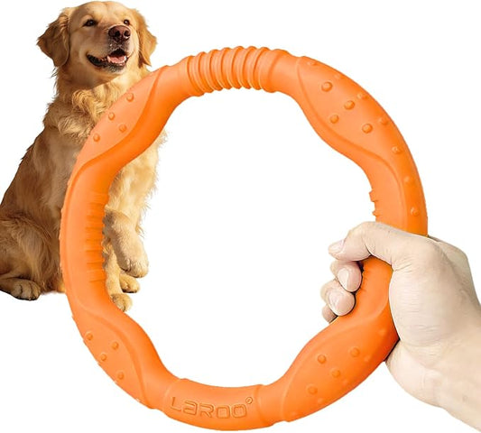 LaRoo Dog Ring Toy - Durable Flying Ring for Fetch,Water Play & Training Tough,Chew-Proof Design for Aggressive Chewer Breeds, Easy-Throw Lightweight Frisbee for Medium/Large Dogs (Orange/30cm)