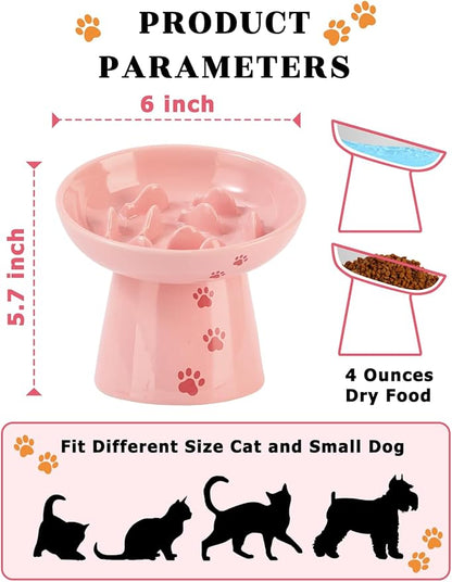 Y YHY 6 Inch Slow Feeder Bowl, Elevated Dog & Cat Bowl, Ceramic, Anti Vomiting, Pink