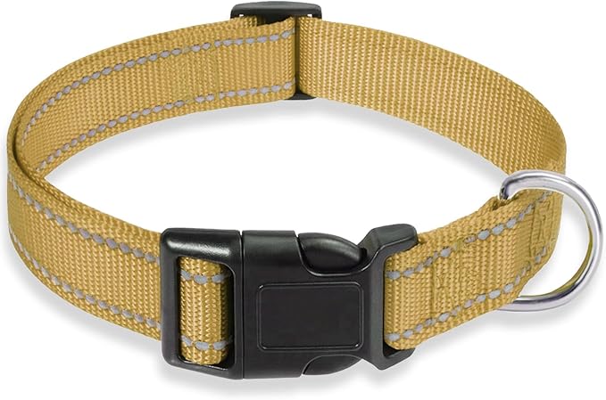 Reflective Dog Collar with Buckle Adjustable Safety Nylon Collars for Small Medium Large Dogs, Brown S