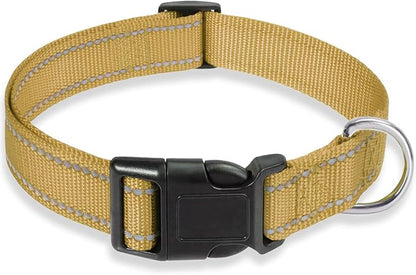 Reflective Dog Collar with Buckle Adjustable Safety Nylon Collars for Small Medium Large Dogs, Brown M