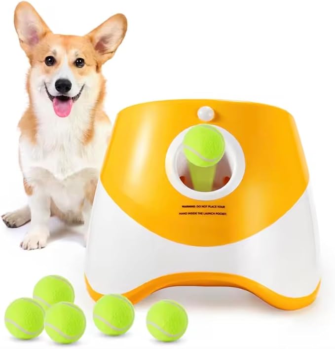 Automatic Dog Ball Launcher Interactive Dog Toy for Small & Medium Dogs | Includes 6 Balls, USB Charging Cable & Adjustable Distance |Hands-Free Fetch Machine for Indoor & Outdoor Play(Orange)
