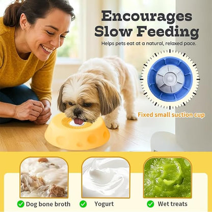 Dog Lick Bowl with Rolling Ball, 2026 Upgraded Slow Feeder Dog Bowls with Anti-Slip Base for Yogurt, Bone Broth, Water, Interactive Lick Toy for Large Medium Small Dogs (2PC Blue+Yellow)