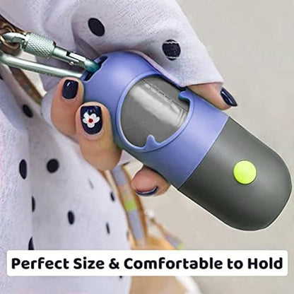 Dog Poop Bag Dispenser with Built-in LED Flashlight and Metal Clip for Leash, Pet Waste Bag Holder, Dog Walking Accessory (Purple)