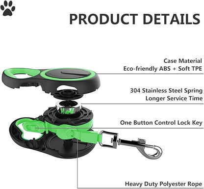 Dual Retractable Dog Leash for 2 Dogs - 16ft Heavy-Duty Retractable Leash for Small to Medium Dogs up to 44lbs, One-Hand Control with Lock & Brake, Anti-Tangle Design & Non-Slip Grip (Green)