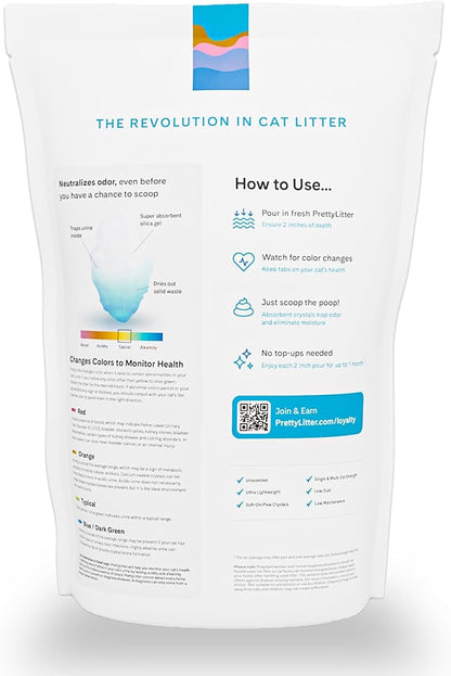 PrettyLitter Health Monitoring Cat Litter (Unscented, Non Clumping) | Lightweight & Low Tracking, Color Changing Silica Gel Crystals, Advanced Odor Control — 6 Lbs, Pack of 1 (Up to 1 Month Supply)