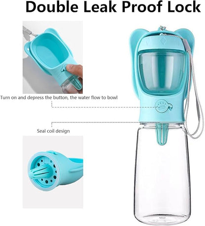 DomKim LightweightPortable Dog Water Bottle Bowl for Small Sized Dogs, Travel Puppy Water Dispenser Puppy Accessories, Beach Essentials Drinking Food Leak Proof Bottles (Blue, 18.6 oz (550ml))