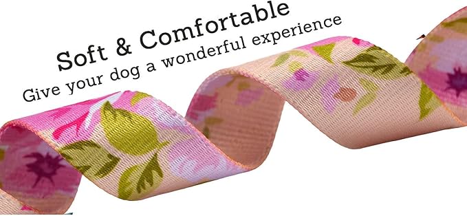 Dog Collar and Leash Set with Bohemia Floral Tribal Geometric Patterns - Soft Ethnic Style Collar Adjustable for Small Medium Large Dogs(Pink Rose Set,XS)