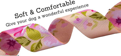 Dog Collar and Leash Set with Bohemia Floral Tribal Geometric Patterns - Soft Ethnic Style Collar Adjustable for Small Medium Large Dogs(Pink Rose Set,XS)