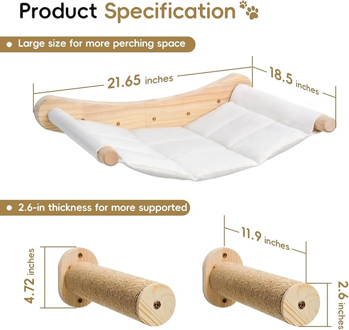 Faux Rabbit Fur Cat Wall Hammock - 2-Step Climbing Shelf, Wall Mounted for Indoor Large Cats