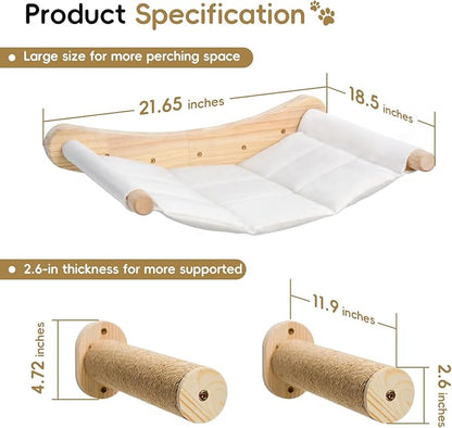 Faux Rabbit Fur Cat Wall Hammock - 2-Step Climbing Shelf, Wall Mounted for Indoor Large Cats