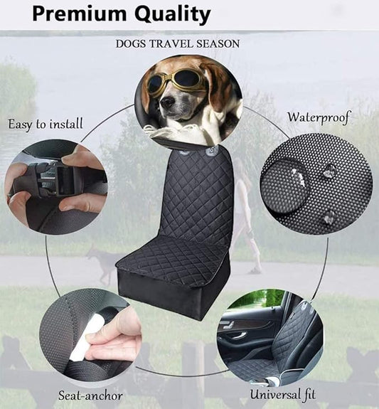 Front Pet Seat Cover Protector for Dogs Cats Car Nonslip Scratchproof Waterproof Washable Pets Front Seats Covers for Cars Trucks SUVs Vans (Black)