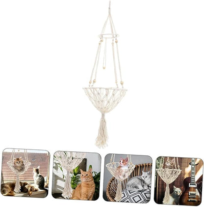 GANAZONO Decorative Bohemian Woven Hanging Cat Hammock 40cm Wear-Resistant Cat Bed Nest for Indoor Pets and Kittens to 30 Lbs