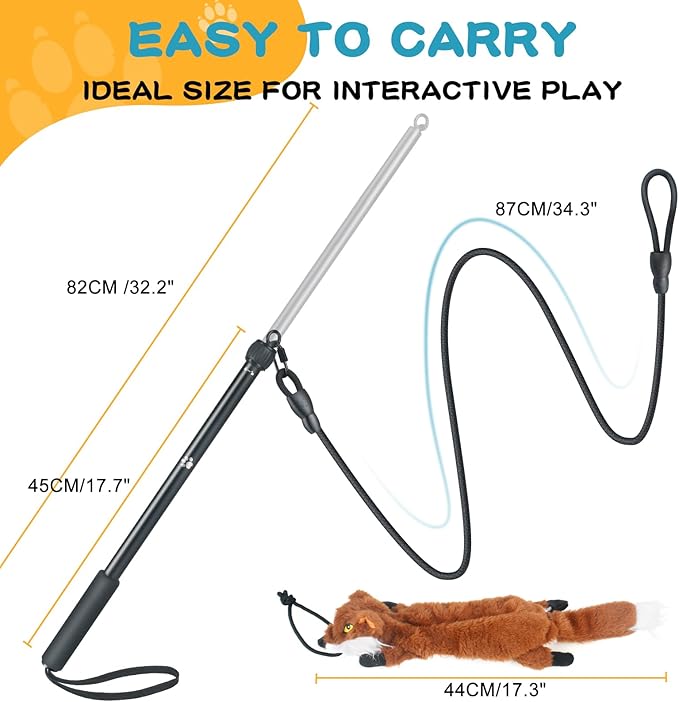 Flirt Pole for Dogs - Heavy Duty Interactive Dog Rope Toy, Agility Training Fishing Pole for Large and Small Breeds, Durable Exercise Stick with Replaceable Tails