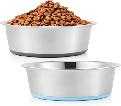 Stainless Steel Dog Bowls 2 Pack – 7.8 Cup Large Capacity Food & Water Bowls for Large Dogs, Non-Skid Rubber Base, Rust Resistant, Dishwasher Safe