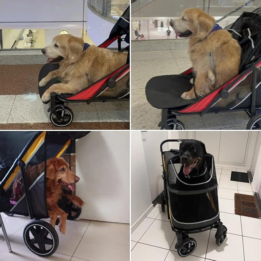 Large Dog Stroller-4 Wheel Pet Strollers for Medium Dogs or 2 Dogs- One-Click Foldable - Large Breathable Mesh & Sunroof - All Terrain Pet Stroller for Medium Senior Dog up to 88 lbs (Yellow)